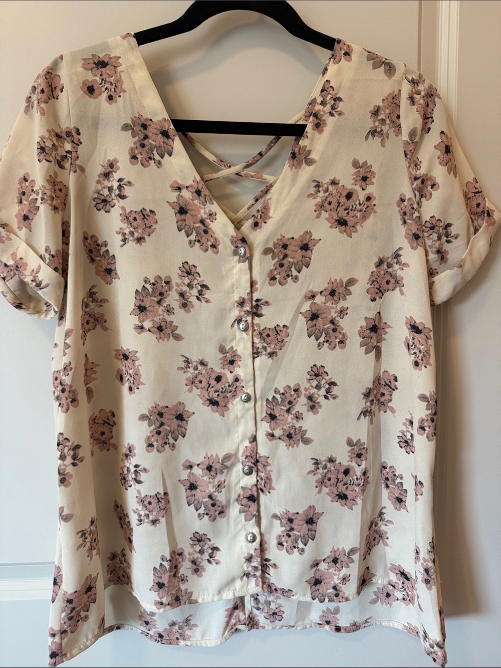 Sienna Sky Cream Blouse with Pink Floral Print